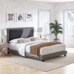 Thebedroomstore.com Sail-Away Linen / Bree Faux Leather - Upholstered Platform Bed