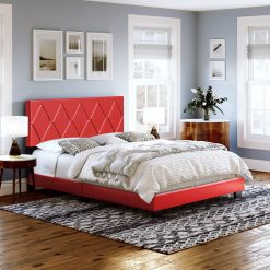 Thebedroomstore.com Diamond Linen / Charlat Faux Leather - Upholstered Bed