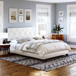 Thebedroomstore.com Diamond Linen / Charlat Faux Leather - Upholstered Bed