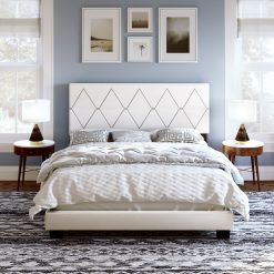 Thebedroomstore.com Diamond Linen / Charlat Faux Leather - Upholstered Bed