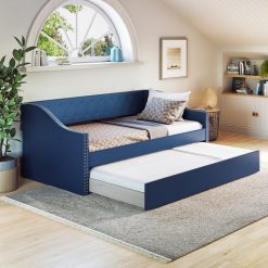 Thebedroomstore.com Manchester Linen / Darlington Faux Leather / Dorset - Velour Trundle Bed Platform Beds