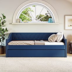 Thebedroomstore.com Manchester Linen / Darlington Faux Leather / Dorset - Velour Trundle Bed Platform Beds