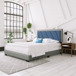 Thebedroomstore.com Diagonal Linen / Savona Faux Leather - Upholstered Bed