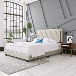 Thebedroomstore.com Diagonal Linen / Savona Faux Leather - Upholstered Bed