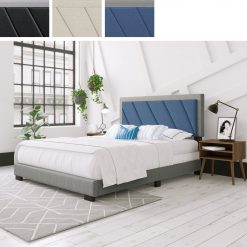 Thebedroomstore.com Diagonal Linen / Savona Faux Leather - Upholstered Bed