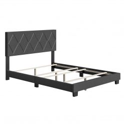 Thebedroomstore.com Diamond Linen / Charlat Faux Leather - Upholstered Bed