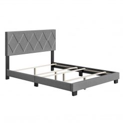 Thebedroomstore.com Diamond Linen / Charlat Faux Leather - Upholstered Bed