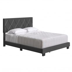 Thebedroomstore.com Diamond Linen / Charlat Faux Leather - Upholstered Bed