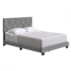 Thebedroomstore.com Diamond Linen / Charlat Faux Leather - Upholstered Bed