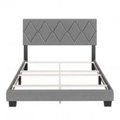 Thebedroomstore.com Diamond Linen / Charlat Faux Leather - Upholstered Bed