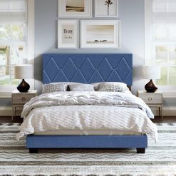 Thebedroomstore.com Diamond Linen / Charlat Faux Leather - Upholstered Bed