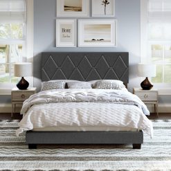 Thebedroomstore.com Diamond Linen / Charlat Faux Leather - Upholstered Bed