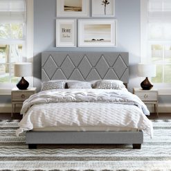 Thebedroomstore.com Diamond Linen / Charlat Faux Leather - Upholstered Bed