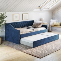 Thebedroomstore.com Manchester Linen / Darlington Faux Leather / Dorset - Velour Trundle Bed Platform Beds