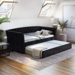 Thebedroomstore.com New Castle Linen / St Ives Faux Leather / Kendal Velour - Trundle Bed Platform Beds