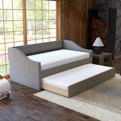Thebedroomstore.com Manchester Linen / Darlington Faux Leather / Dorset - Velour Trundle Bed Platform Beds