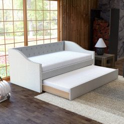 Thebedroomstore.com Manchester Linen / Darlington Faux Leather / Dorset - Velour Trundle Bed Platform Beds