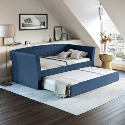 Thebedroomstore.com New Castle Linen / St Ives Faux Leather / Kendal Velour - Trundle Bed Platform Beds