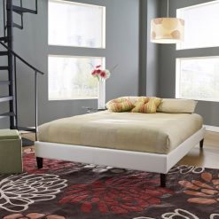 Thebedroomstore.com Central Park White Faux Leather Upholstered Platform Bed