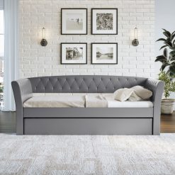 Thebedroomstore.com New Castle Linen / St Ives Faux Leather / Kendal Velour - Trundle Bed Platform Beds