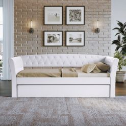 Thebedroomstore.com New Castle Linen / St Ives Faux Leather / Kendal Velour - Trundle Bed Platform Beds