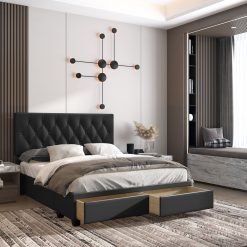 Thebedroomstore.com Platform Beds Verona Faux Leather / Salerno Linen - Platform Storage Bed