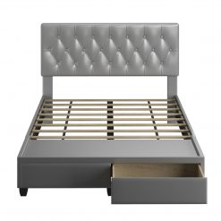 Thebedroomstore.com Platform Beds Verona Faux Leather / Salerno Linen - Platform Storage Bed