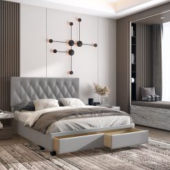 Thebedroomstore.com Platform Beds Verona Faux Leather / Salerno Linen - Platform Storage Bed