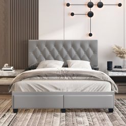Thebedroomstore.com Platform Beds Verona Faux Leather / Salerno Linen - Platform Storage Bed