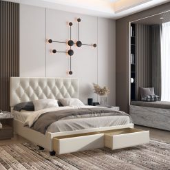 Thebedroomstore.com Platform Beds Verona Faux Leather / Salerno Linen - Platform Storage Bed