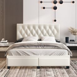 Thebedroomstore.com Platform Beds Verona Faux Leather / Salerno Linen - Platform Storage Bed
